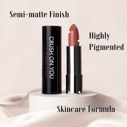 Matte Vegan Lipstick with Creamy Satin Finish, Burnt Sienna with a Rosy Orange Twist and Brownish Color -CRUSH on YOU (302-Close to You) by