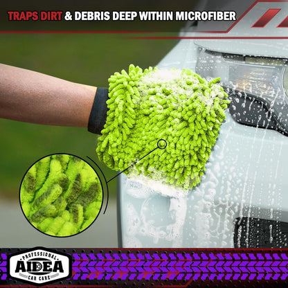 Car Wash Mitt Microfiber, 2Pk-Scratch & Lint Free, Premium Chenille Microfiber Wash Mitt-Green Regular Size (7.12''X10.14'')